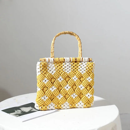 Heritage Macrame Bamboo Handle Bag