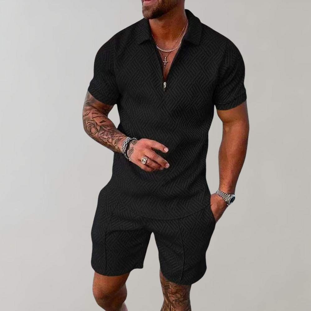 Ryan Textured Zip Polo Set